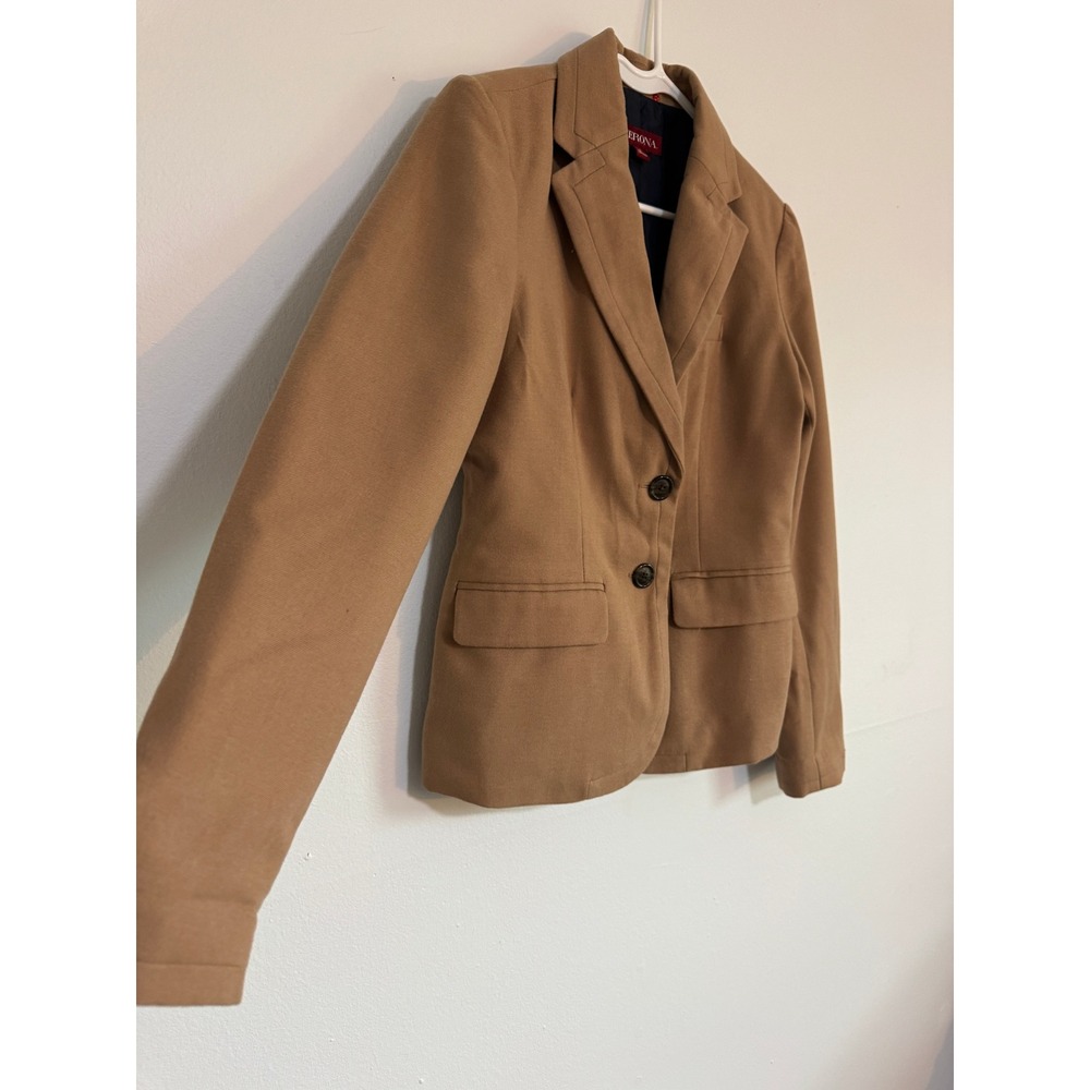 Classic Camel Blazer Old Money Preppy Office Chic Wool Blend Size 2 - Picture 4 of 7